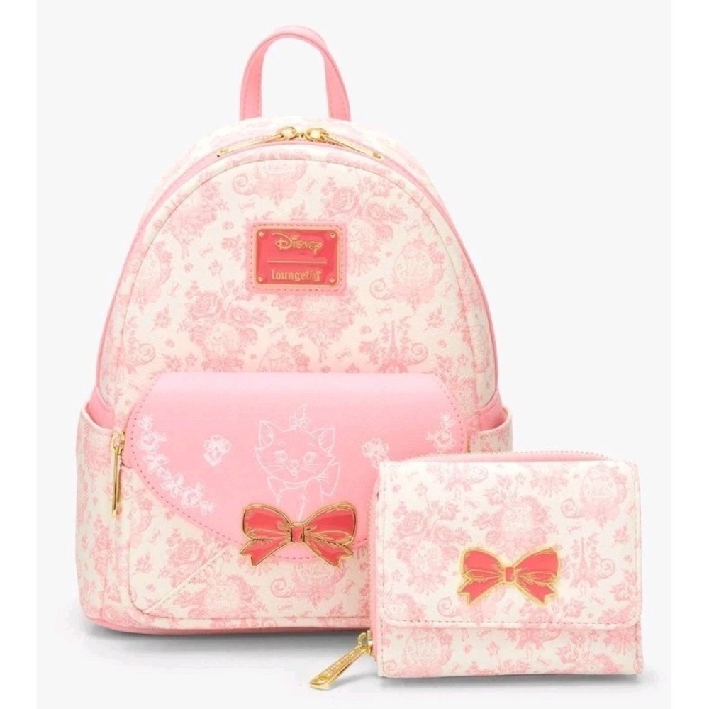 NEW Loungefly Disney The Aristocats Kitten Marie Toile Print Bow Backpack WALLET